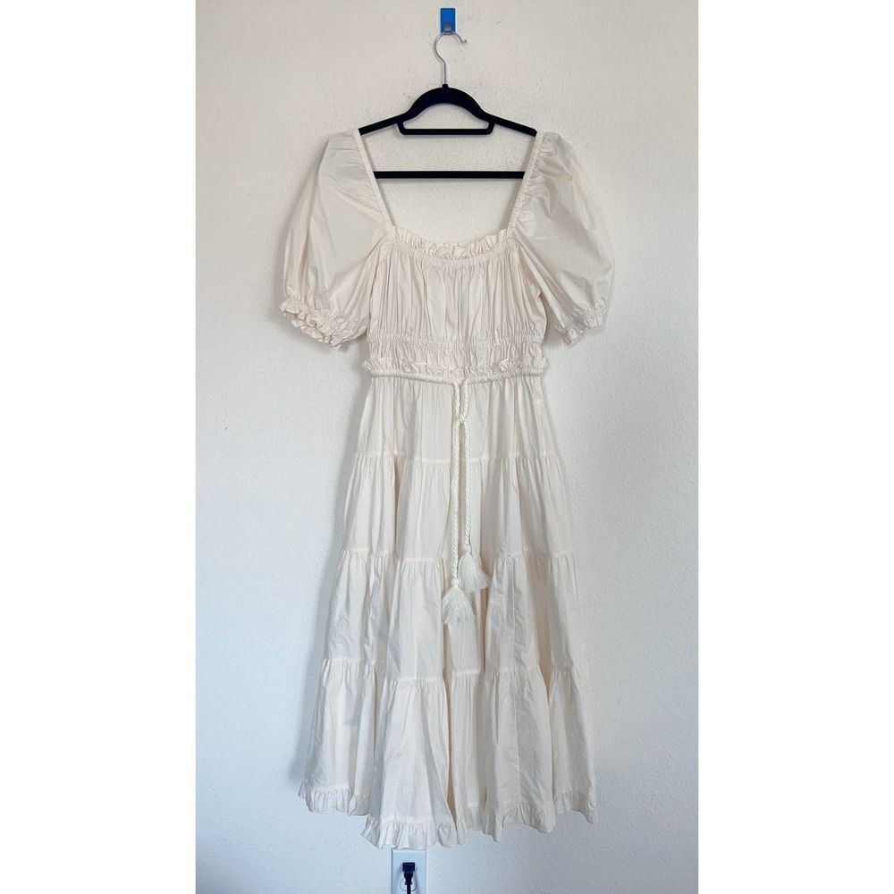 ULLA JOHNSON Iliana Belted Tiered Cotton Midi Dress US2 - Picture 7 of 11